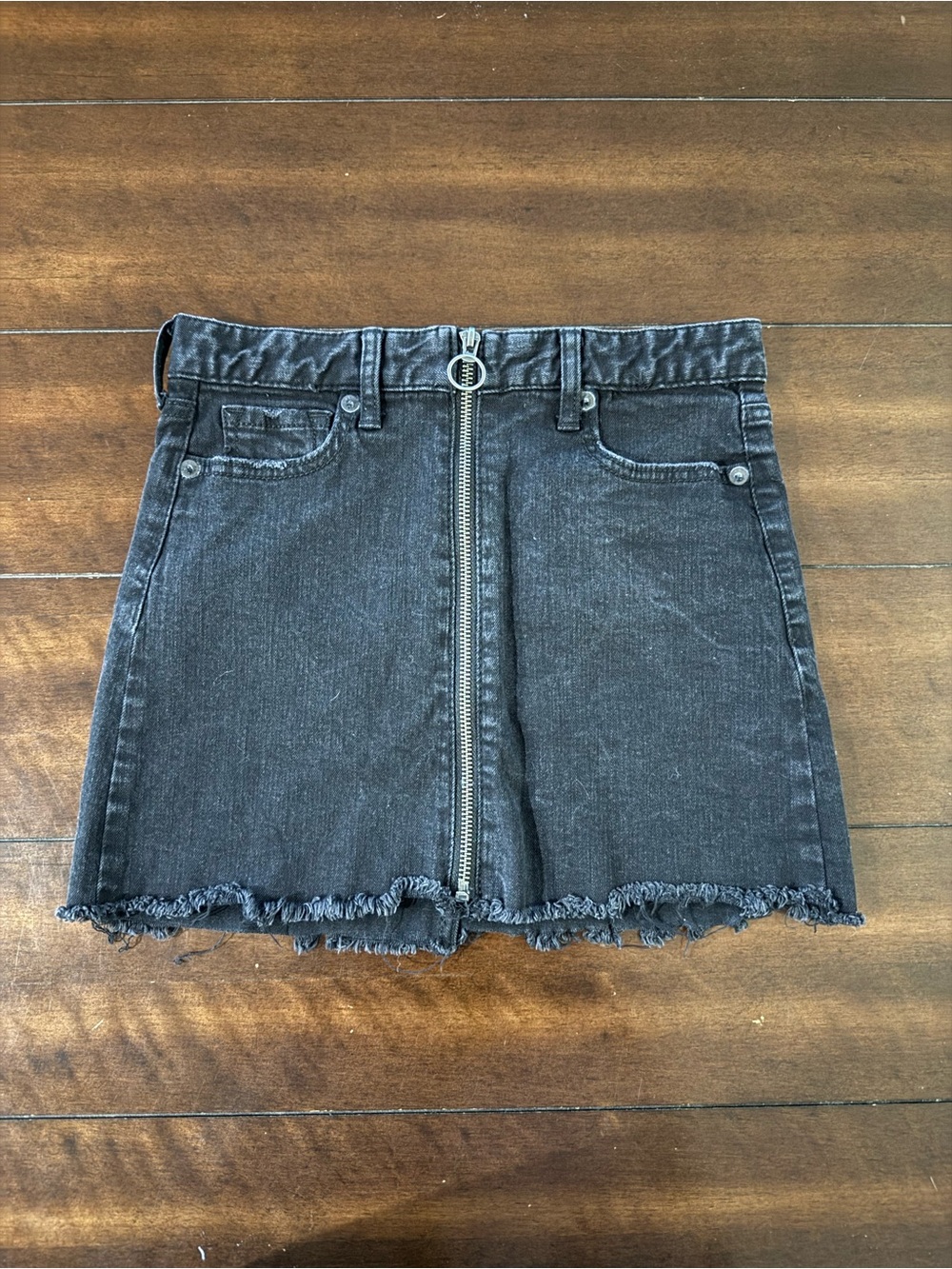 Aeropostale Black Denim Low-Rise Skirt with Ring-Zip